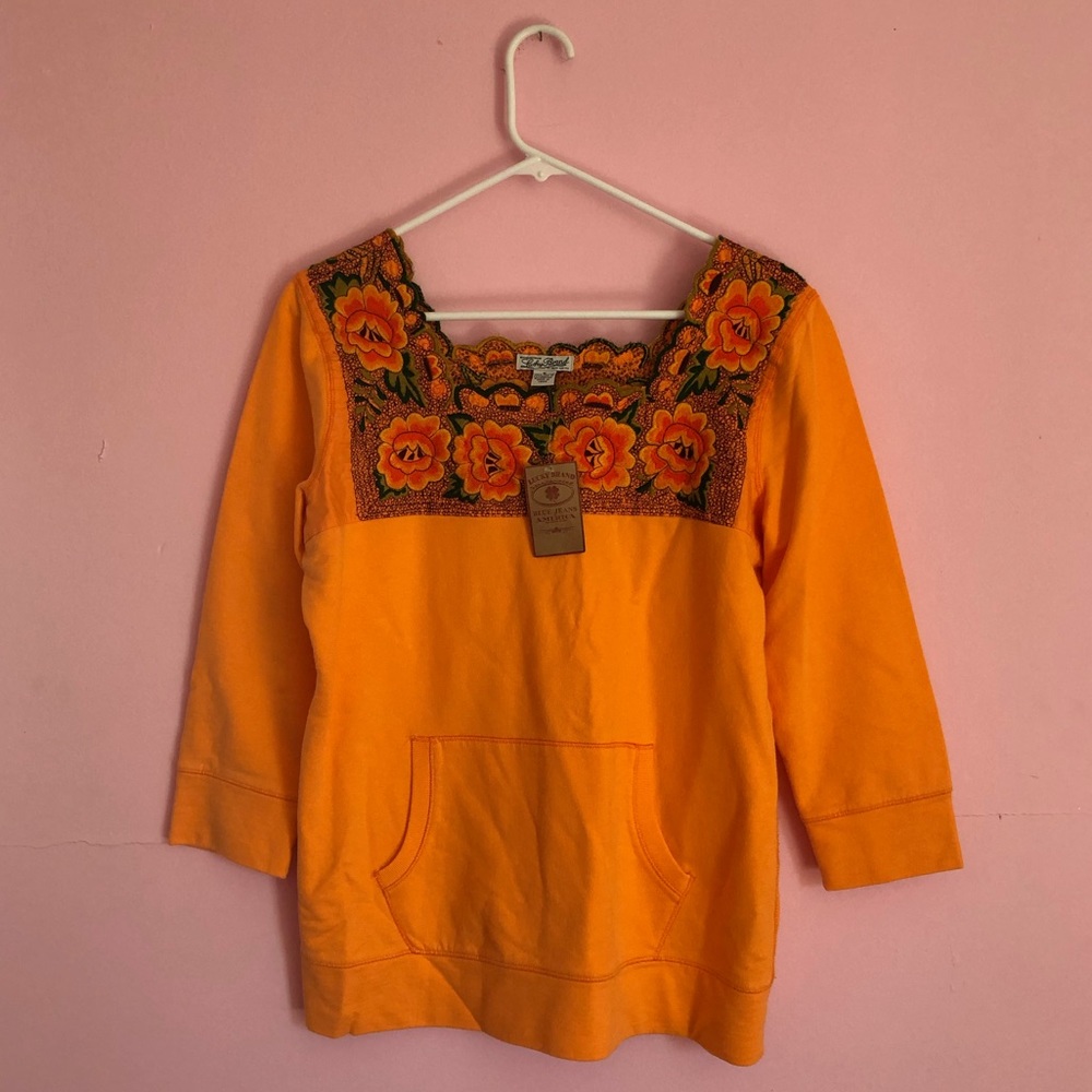 NWT Lucky Brand Jeans Bright Orange Hippie Boho Shirt Sz Med